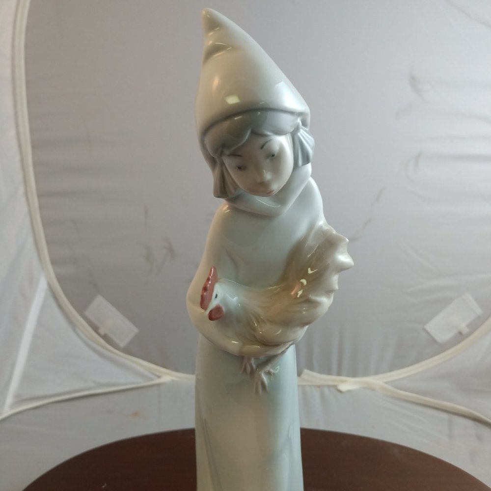 Lladro Girl with Cockerel Rooster